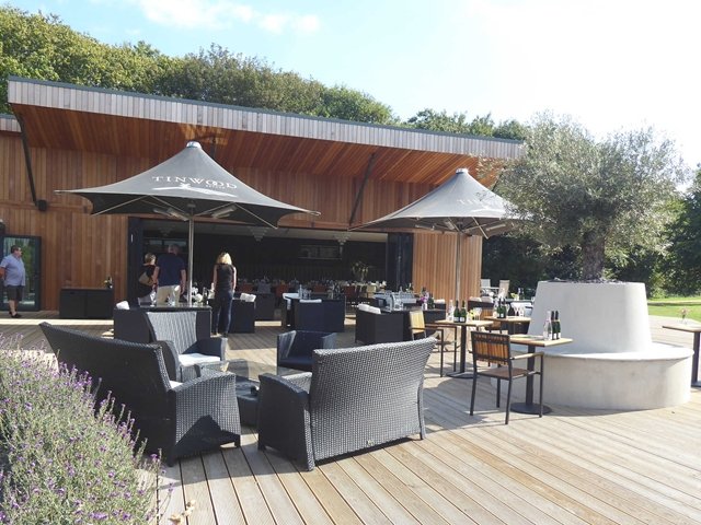The tasting terrace at Tinwood Estate, Chichester
